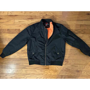 Spire Embrace the Detours Aviator Style Jacket Black Orange Quilted  Men's XL